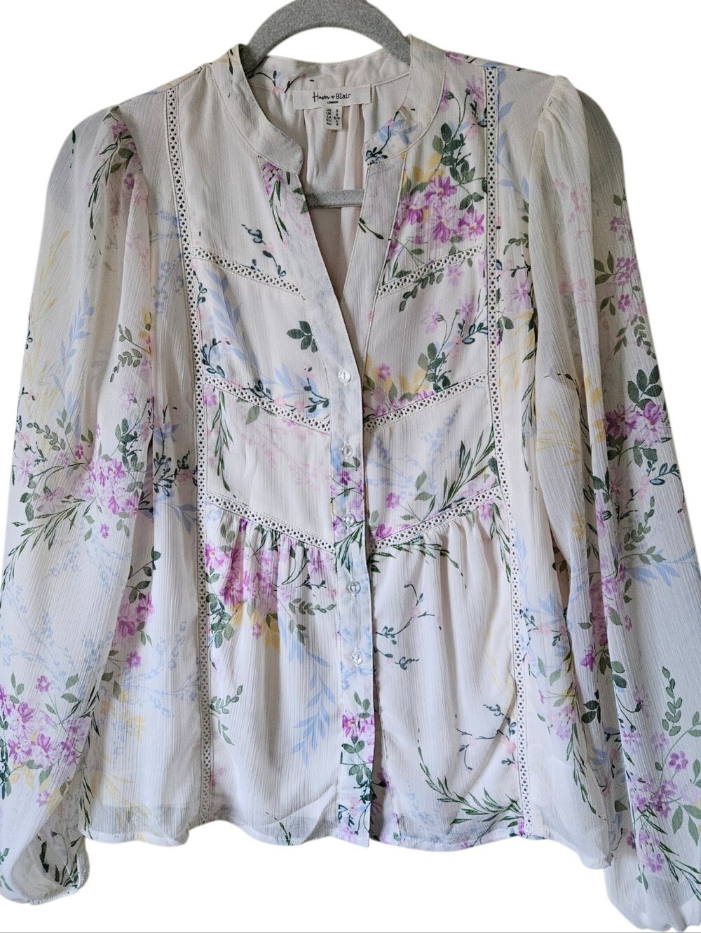 Haver & Blair Floral Pastel Long Sleeve Sheer Lined Top Small